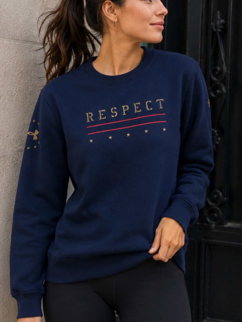 Under Armour “Respect” Navy Fleece Crewneck Sweatshirt Small